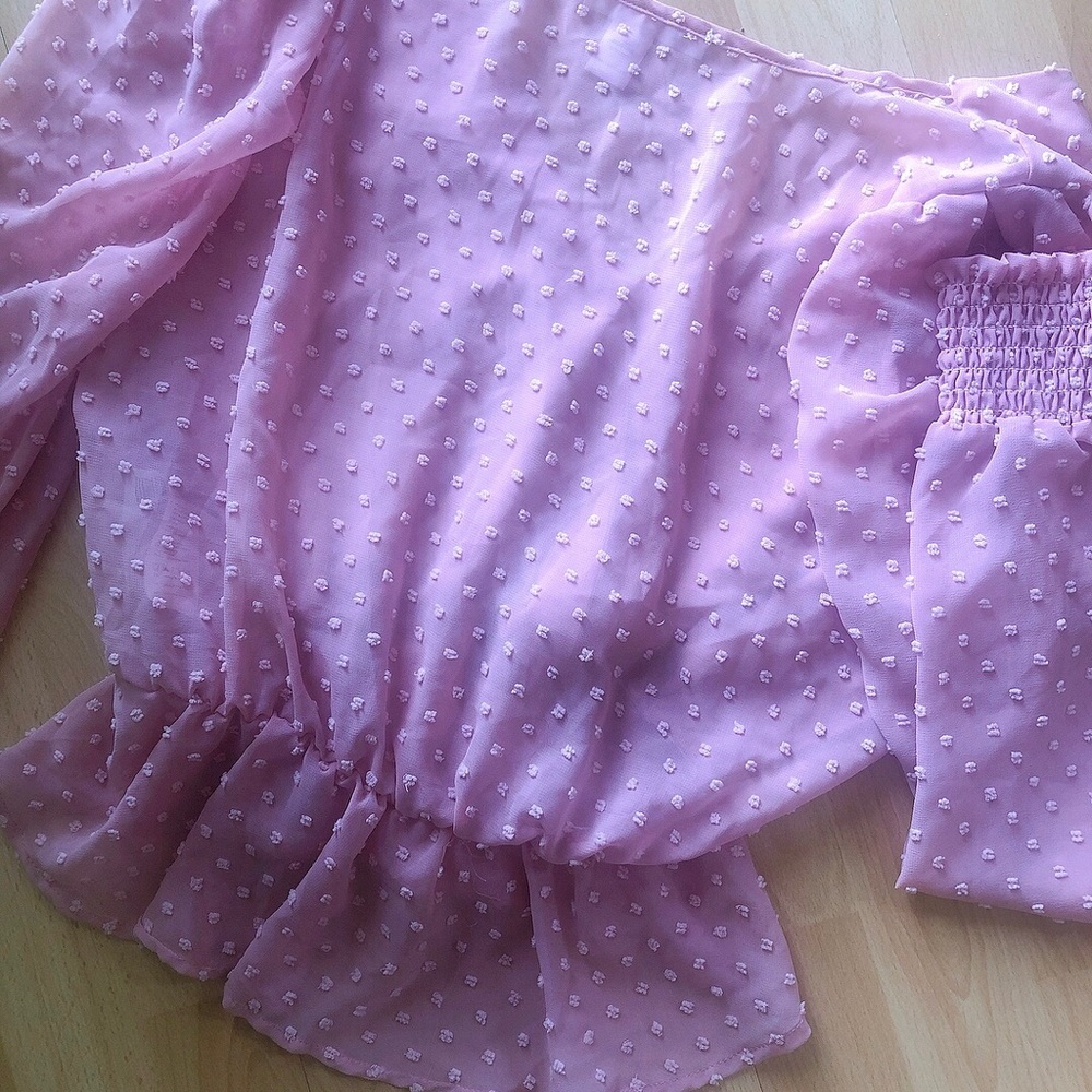 🍭🍭 Adorable Delicate Feminine Pink Blouse See Through Polka Dots Frills - Picture 7 of 10
